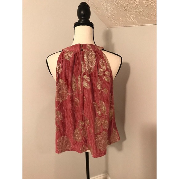 Anthropologie Feather Bone Rose with Gold Flower Halter Top - Size Small - Picture 3 of 8